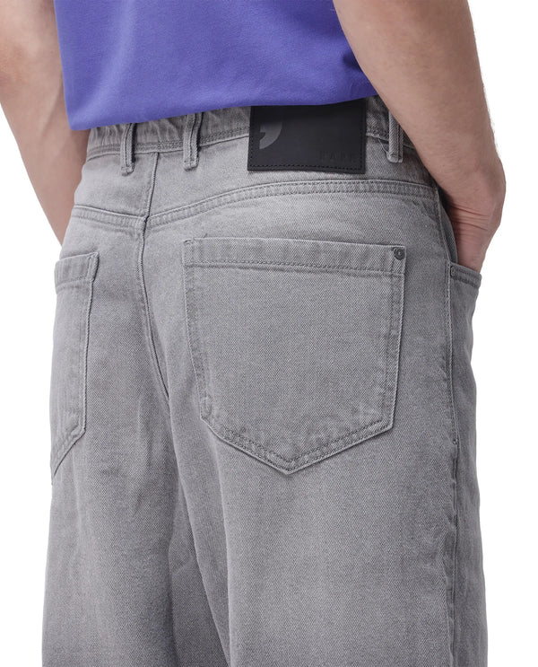 Rare Rabbit Men's Evet-2 Grey Cotton Fabric Rinse Wash Mid Rise Baggy Fit Plain Jeans