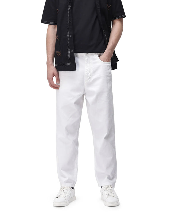 Rare Rabbit Men's Evet-2 White Cotton Fabric Rinse Wash Mid Rise Baggy Fit Plain Jeans