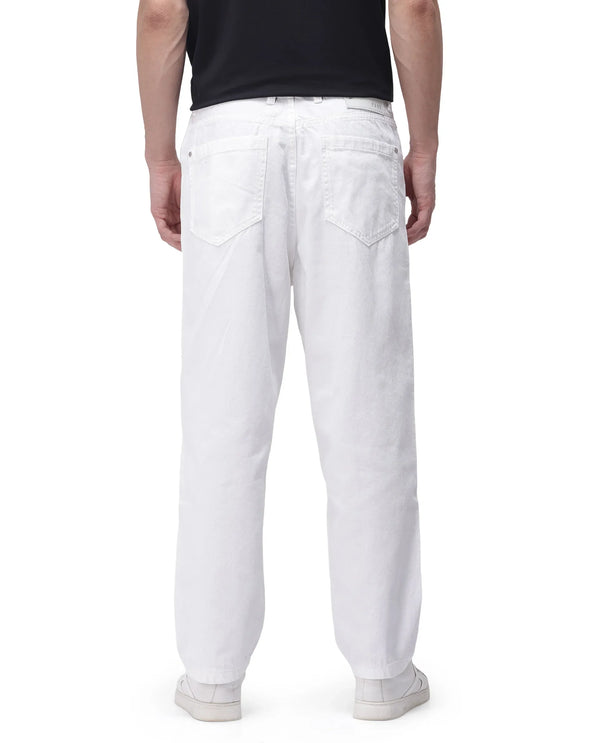 Rare Rabbit Men's Evet-2 White Cotton Fabric Rinse Wash Mid Rise Baggy Fit Plain Jeans