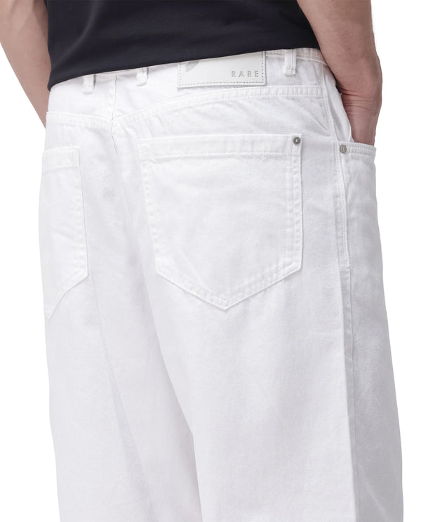 Rare Rabbit Men's Evet-2 White Cotton Fabric Rinse Wash Mid Rise Baggy Fit Plain Jeans
