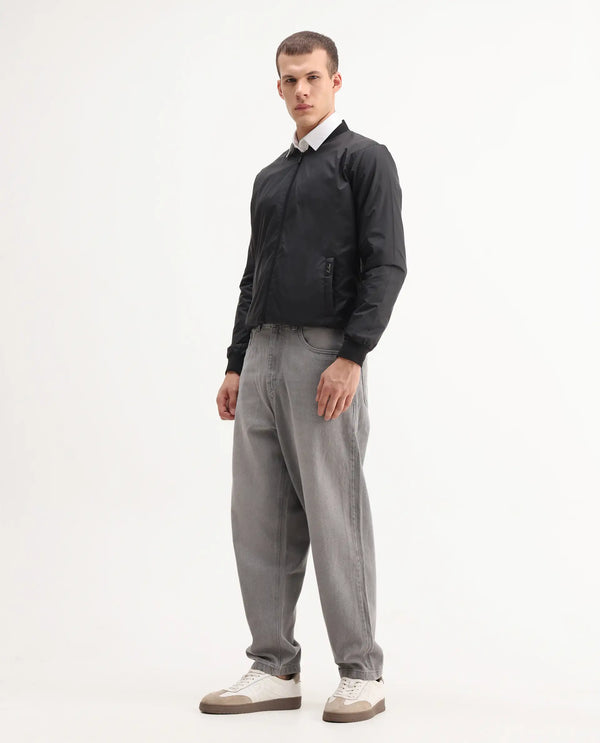 Rare Rabbit Men's Evet-2 Grey Cotton Fabric Rinse Wash Mid Rise Baggy Fit Plain Jeans