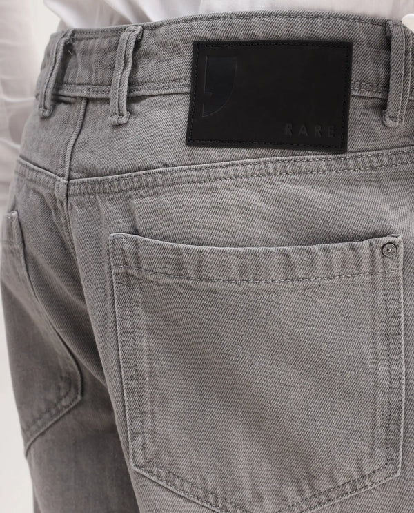Rare Rabbit Men's Evet-2 Grey Cotton Fabric Rinse Wash Mid Rise Baggy Fit Plain Jeans