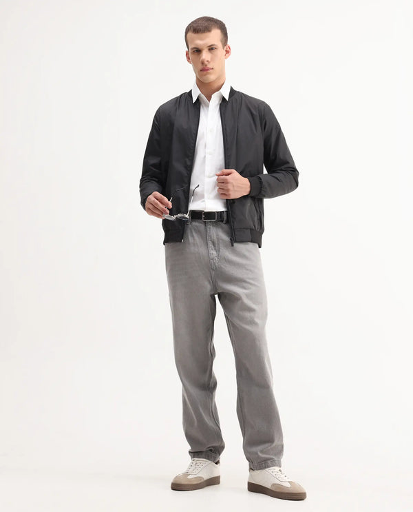 Rare Rabbit Men's Evet-2 Grey Cotton Fabric Rinse Wash Mid Rise Baggy Fit Plain Jeans