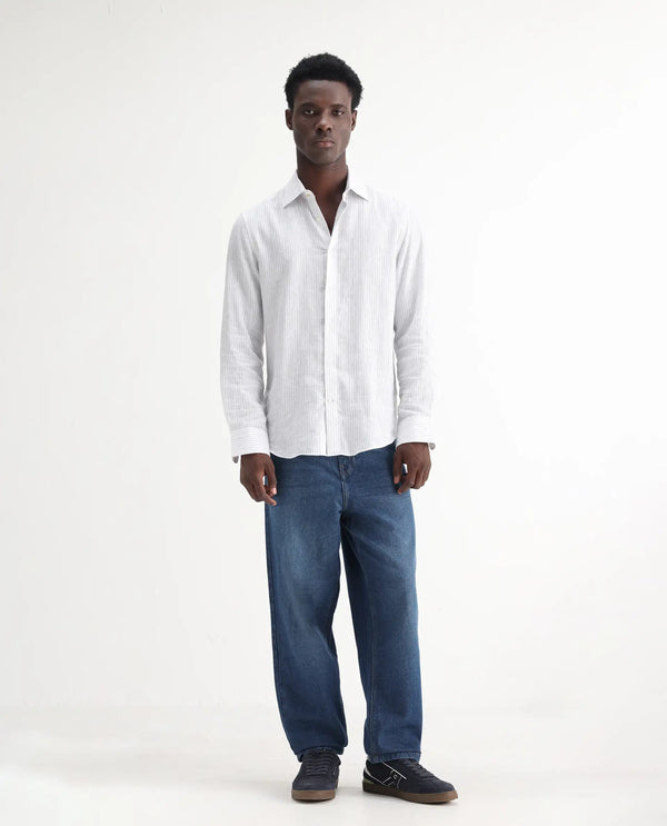 Rare Rabbit Men's Evet Blue Cotton Fabric Mid Rise Baggy Fit Plain Jeans