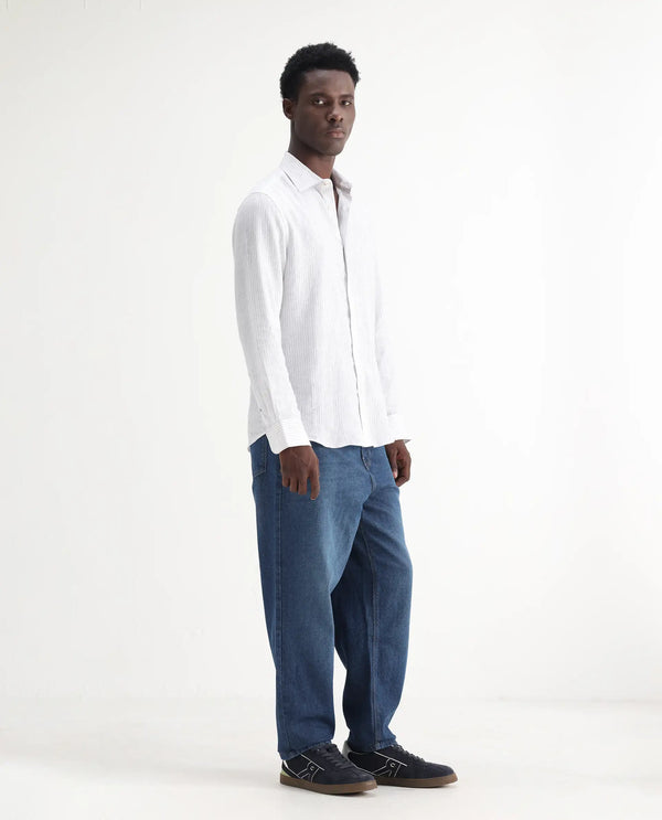 Rare Rabbit Men's Evet Blue Cotton Fabric Mid Rise Baggy Fit Plain Jeans