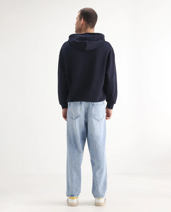 Rare Rabbit Men's Evet Pastel Blue Cotton Fabric Rinse Wash Mid Rise Baggy Fit Plain Jeans