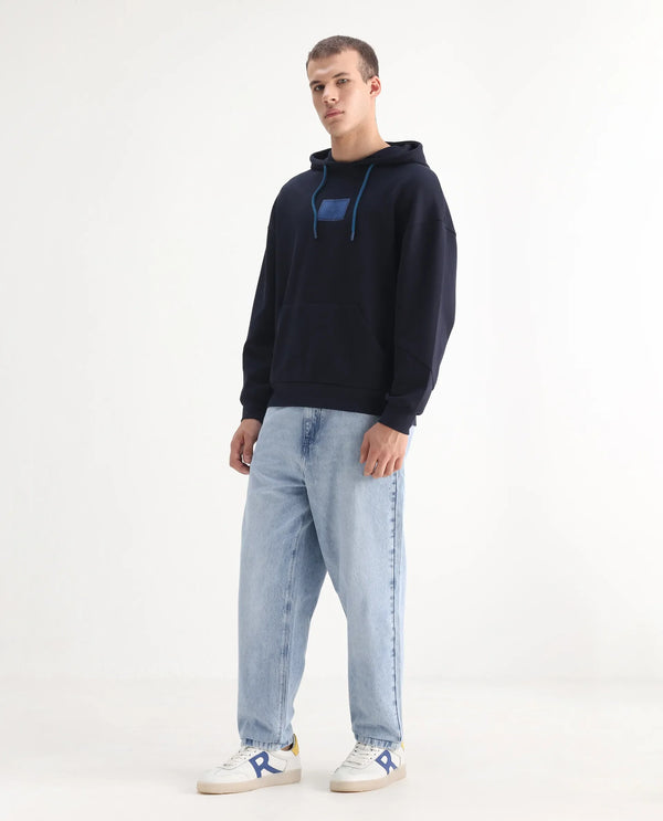 Rare Rabbit Men's Evet Pastel Blue Cotton Fabric Rinse Wash Mid Rise Baggy Fit Plain Jeans