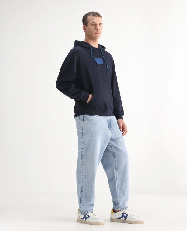 Rare Rabbit Men's Evet Pastel Blue Cotton Fabric Rinse Wash Mid Rise Baggy Fit Plain Jeans