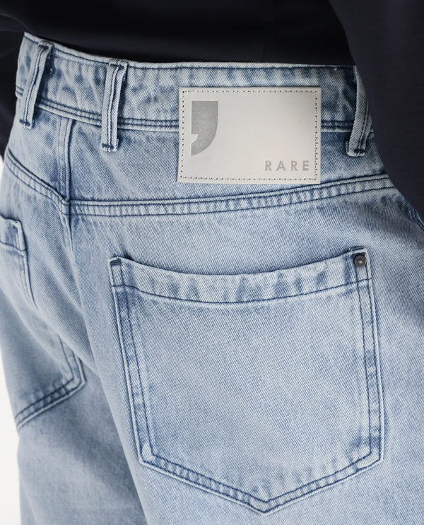 Rare Rabbit Men's Evet Pastel Blue Cotton Fabric Rinse Wash Mid Rise Baggy Fit Plain Jeans