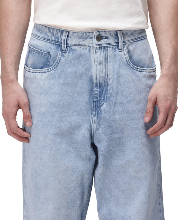 Rare Rabbit Men's Evet Pastel Blue Cotton Fabric Rinse Wash Mid Rise Baggy Fit Plain Jeans