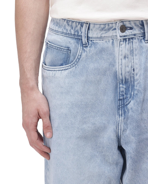 Rare Rabbit Men's Evet Pastel Blue Cotton Fabric Rinse Wash Mid Rise Baggy Fit Plain Jeans