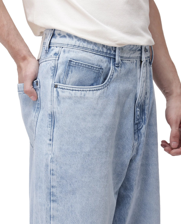 Rare Rabbit Men's Evet Pastel Blue Cotton Fabric Rinse Wash Mid Rise Baggy Fit Plain Jeans