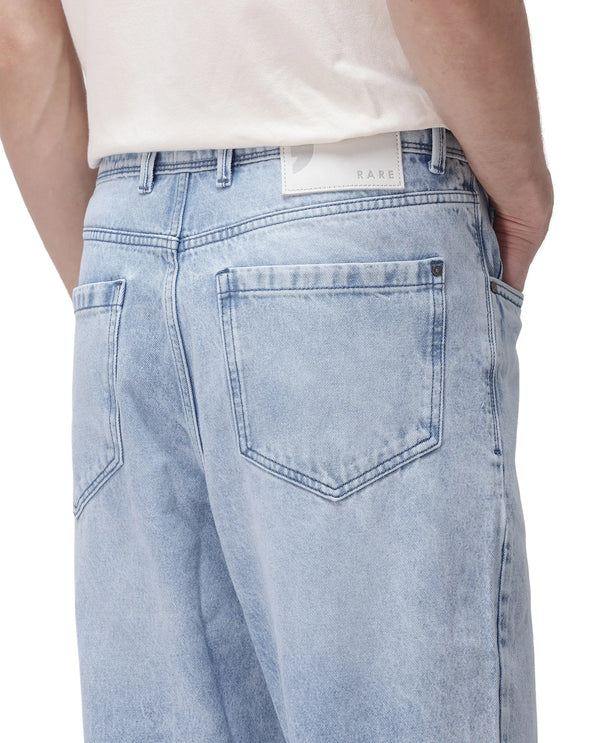 Rare Rabbit Men's Evet Pastel Blue Cotton Fabric Rinse Wash Mid Rise Baggy Fit Plain Jeans