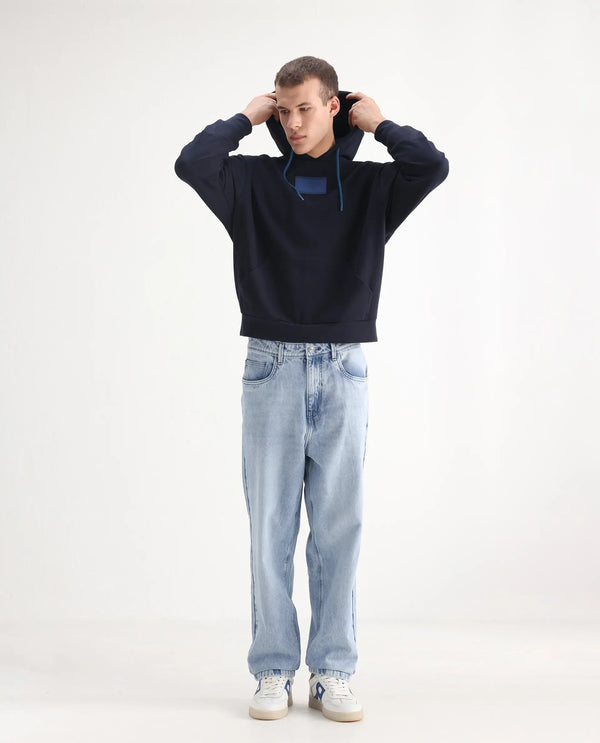 Rare Rabbit Men's Evet Pastel Blue Cotton Fabric Rinse Wash Mid Rise Baggy Fit Plain Jeans