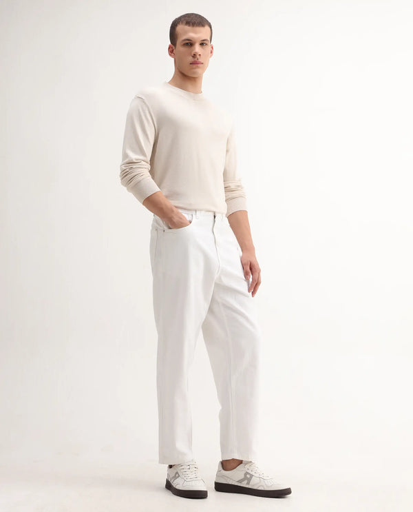 Rare Rabbit Men's Evet-2 White Cotton Fabric Rinse Wash Mid Rise Baggy Fit Plain Jeans