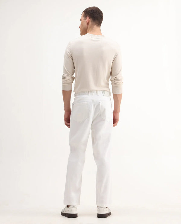 Rare Rabbit Men's Evet-2 White Cotton Fabric Rinse Wash Mid Rise Baggy Fit Plain Jeans
