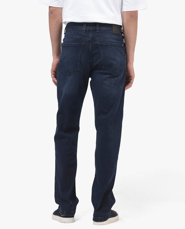 Rare Rabbit Mens Evolve Dark Navy Solid Regular Fit Mid-Rise Dark Wash Jeans
