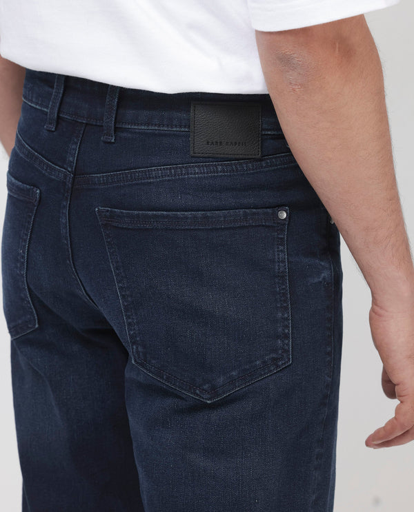 Rare Rabbit Mens Evolve Dark Navy Solid Regular Fit Mid-Rise Dark Wash Jeans