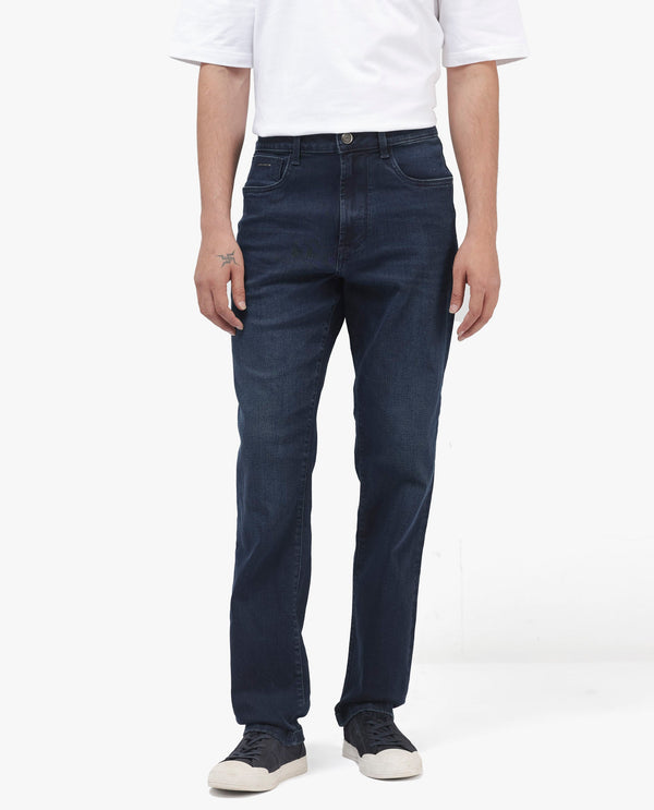 Rare Rabbit Mens Evolve Dark Navy Solid Regular Fit Mid-Rise Dark Wash Jeans