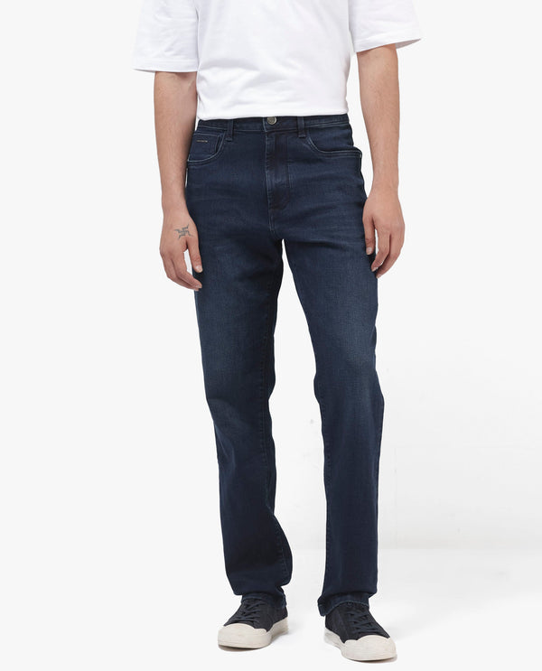 Rare Rabbit Mens Evolve Dark Navy Solid Regular Fit Mid-Rise Dark Wash Jeans