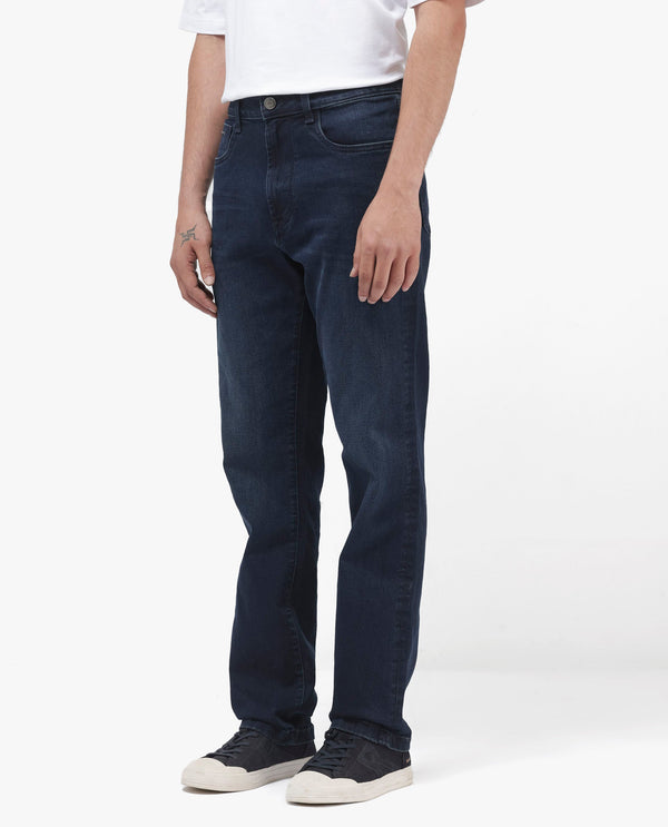 Rare Rabbit Mens Evolve Dark Navy Solid Regular Fit Mid-Rise Dark Wash Jeans