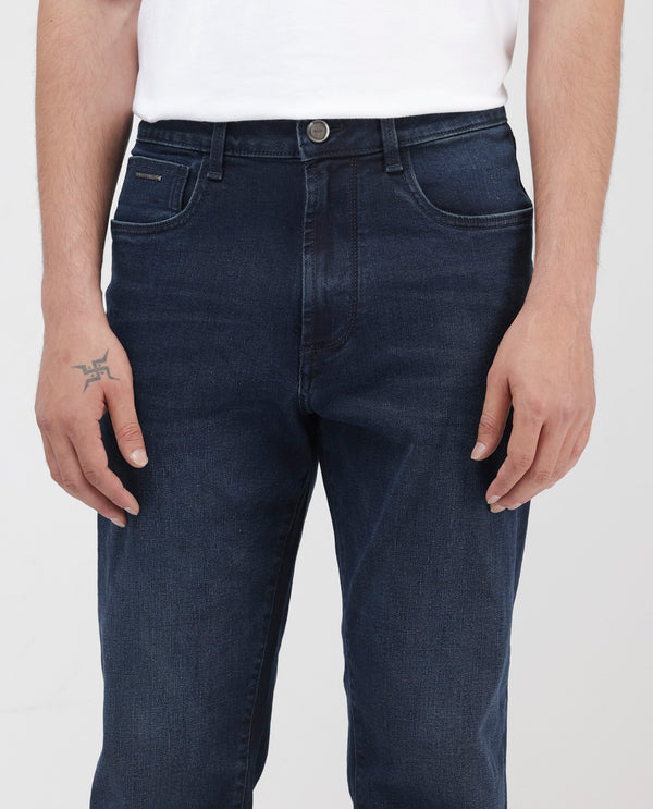Rare Rabbit Mens Evolve Dark Navy Solid Regular Fit Mid-Rise Dark Wash Jeans