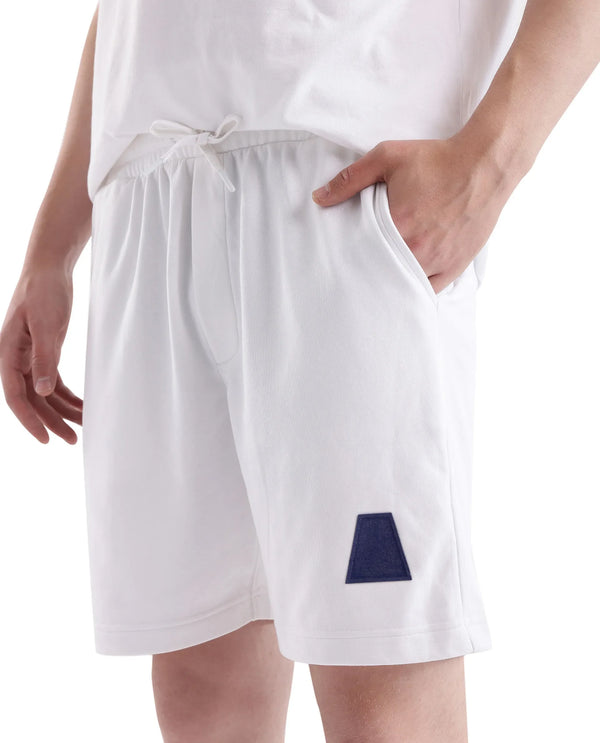 Rare Rabbit Men Exclaim-B White Cotton Fabric Drawstring Closure Oversized Fit Placement Print Shorts
