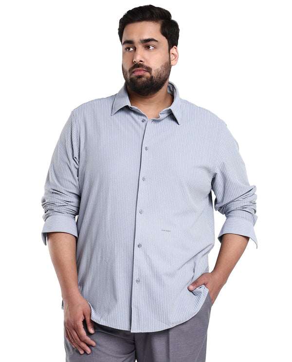 Rare Rabbit Men's Exclo Light Blue Polyester Fabric Full Sleeves Regular Fit Jacquard Knit Shirt Plus Size