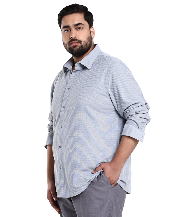 Rare Rabbit Men's Exclo Light Blue Polyester Fabric Full Sleeves Regular Fit Jacquard Knit Shirt Plus Size