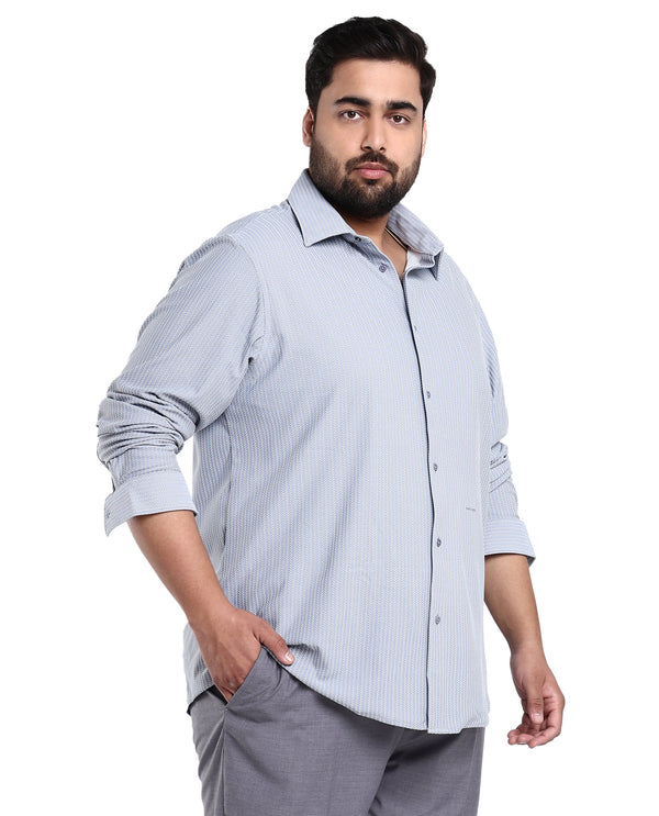 Rare Rabbit Men's Exclo Light Blue Polyester Fabric Full Sleeves Regular Fit Jacquard Knit Shirt Plus Size