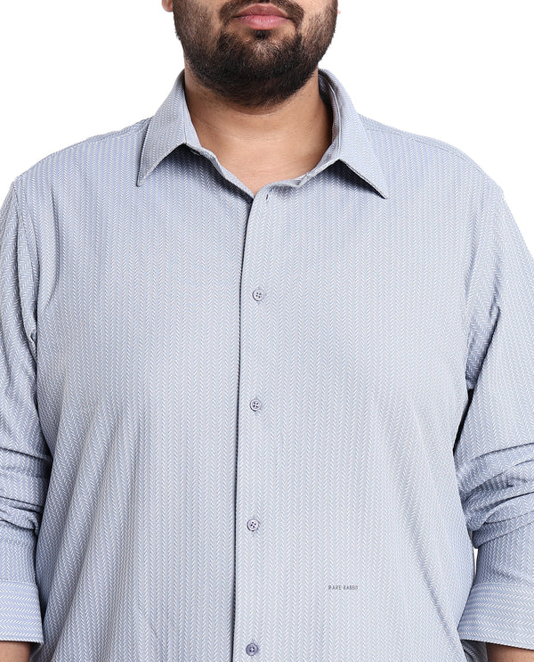 Rare Rabbit Men's Exclo Light Blue Polyester Fabric Full Sleeves Regular Fit Jacquard Knit Shirt Plus Size