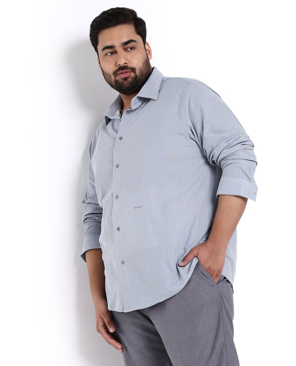 Rare Rabbit Men's Exclo Light Blue Polyester Fabric Full Sleeves Regular Fit Jacquard Knit Shirt Plus Size