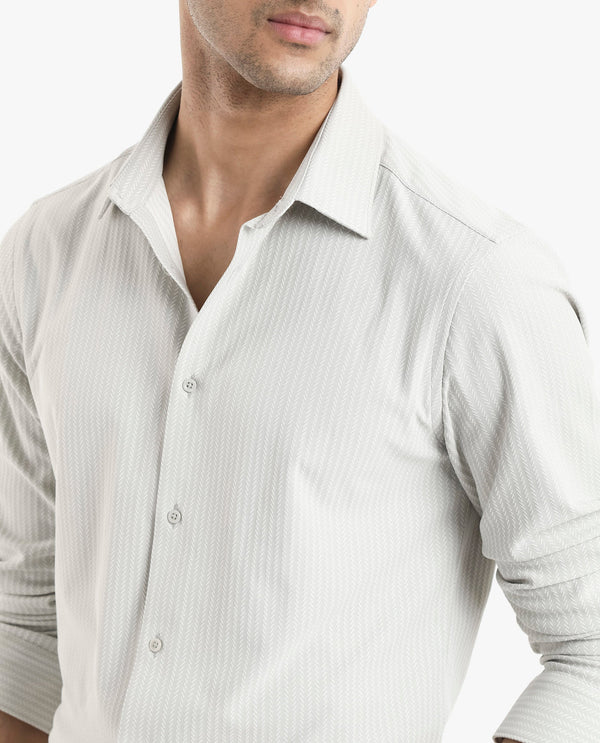 Rare Rabbit Men's Exclo Pastel Beige Polyester Fabric Full Sleeves Regular Fit Jacquard Knit Shirt
