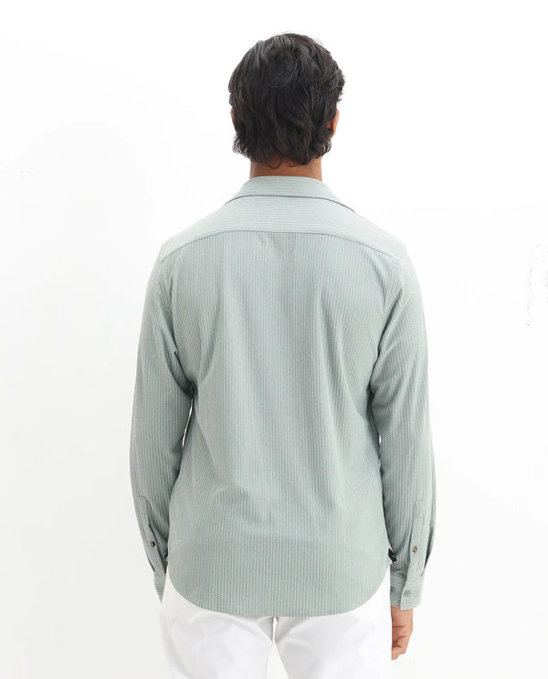 Rare Rabbit Men's Exclo Pastel Green Polyester Fabric Full Sleeves Collared Neck Jacquard Knit Shirt