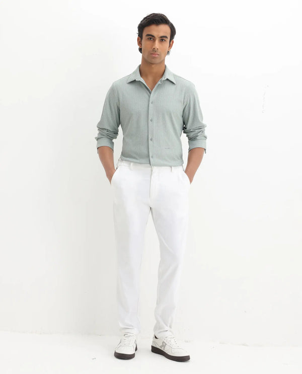 Rare Rabbit Men's Exclo Pastel Green Polyester Fabric Full Sleeves Collared Neck Jacquard Knit Shirt