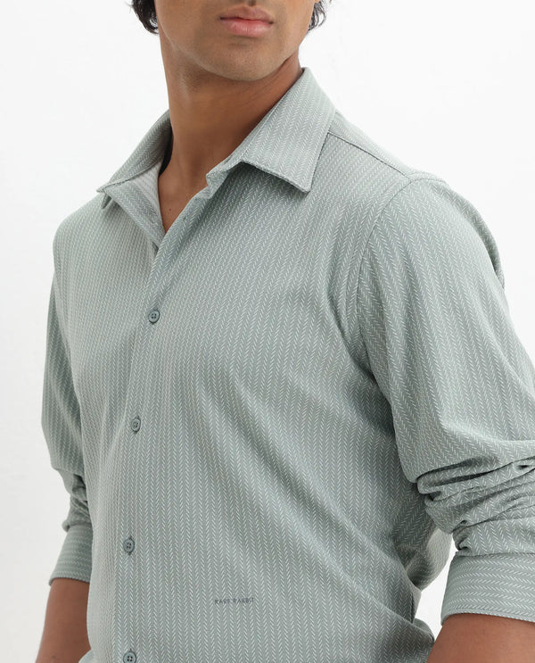 Rare Rabbit Men's Exclo Pastel Green Polyester Fabric Full Sleeves Collared Neck Jacquard Knit Shirt
