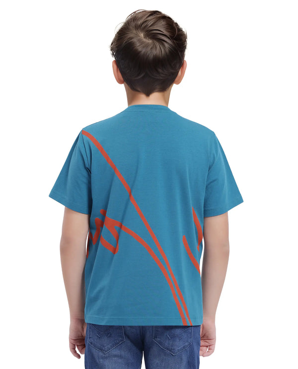 Rare Ones Kids Ezon Turq Cotton Short Sleeve Crew Neck Graphic Signature Print T-Shirt