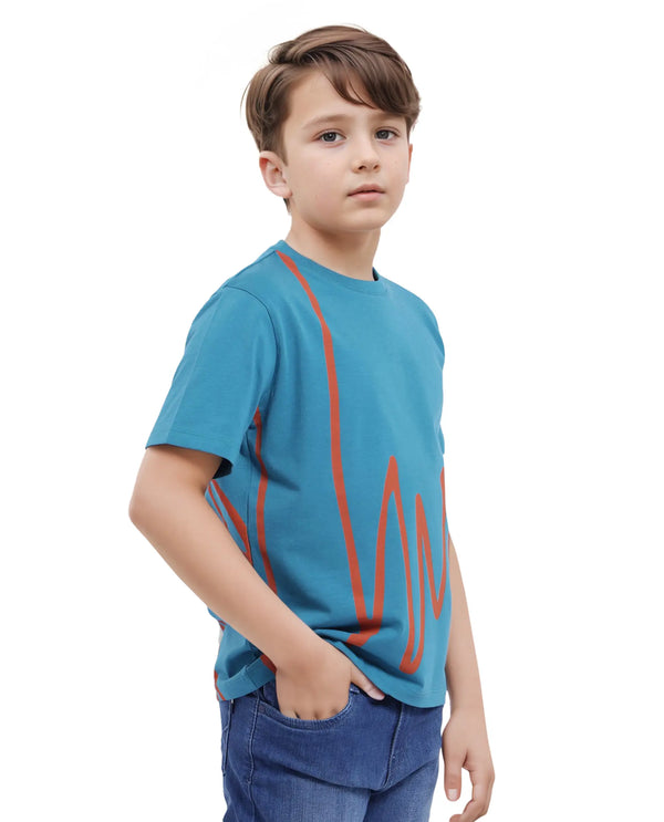 Rare Ones Kids Ezon Turq Cotton Short Sleeve Crew Neck Graphic Signature Print T-Shirt