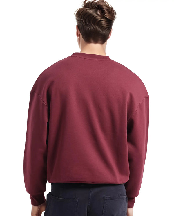 Rare Rabbit Men Ezy Maroon Cotton Polyester Fabric Full Sleeve Crew Neck Boxy Fit Animal Print Sweatshirt