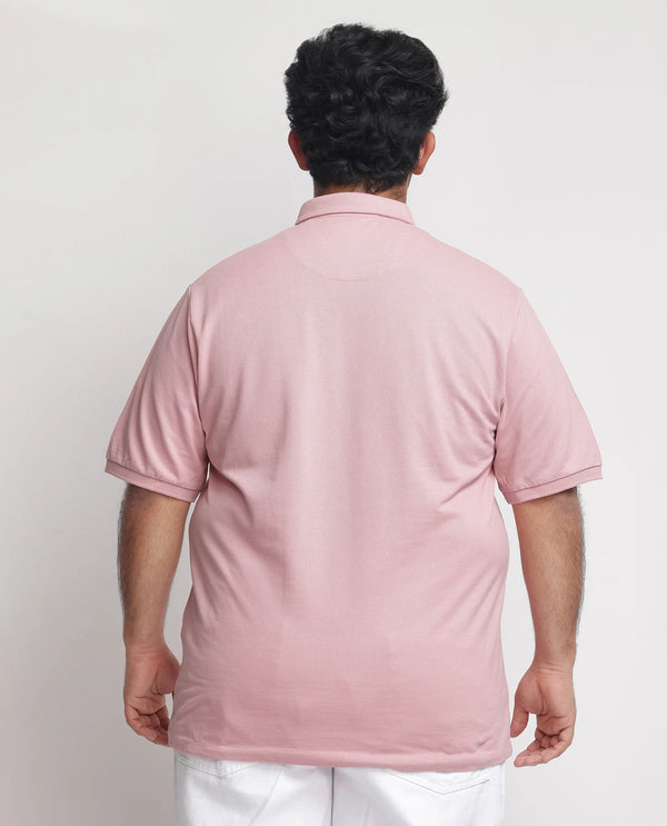 Rare Rabbit Men's Face Light Pink Cotton Fabric Short Sleeves Button Down Collar Embroidered Logo Plain Polo T-Shirt Plus Size