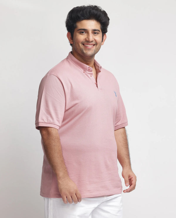 Rare Rabbit Men's Face Light Pink Cotton Fabric Short Sleeves Button Down Collar Embroidered Logo Plain Polo T-Shirt Plus Size