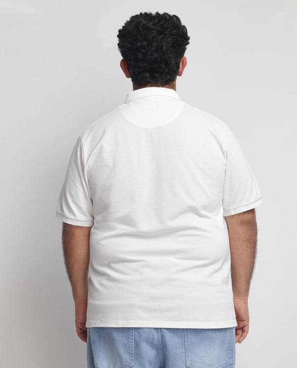 Rare Rabbit  Men's Face White Cotton Fabric Short Sleeves Button Down Collar Embroidered Logo Plus Size Fit Plain Polo T-Shirt