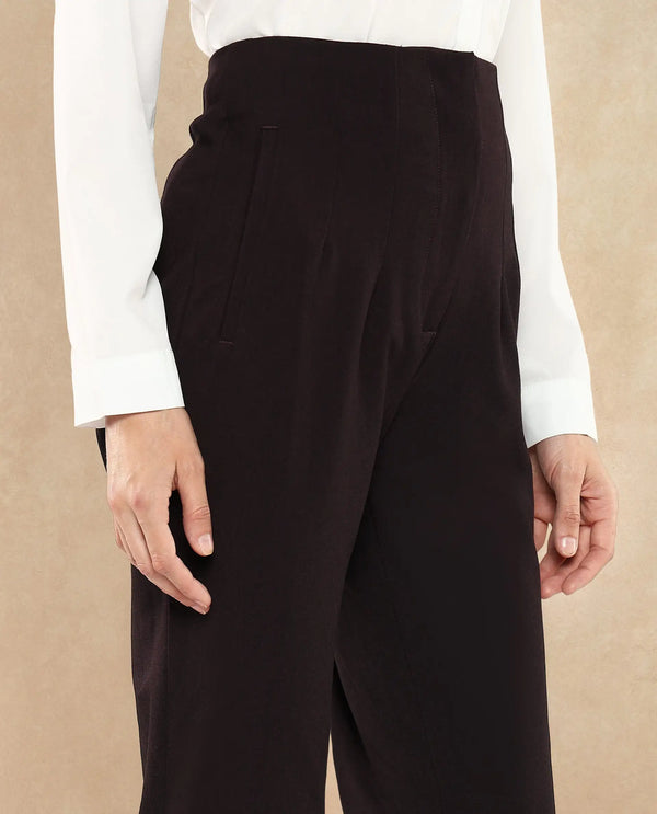 Rareism Women Falqu Maroon Zipper Tapered Fit Plain Ankle Length Trouser