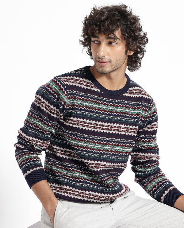 RARE RABBIT MENS FARE NAVY SWEATER FULL SLEEVE CREW NECK SOLID