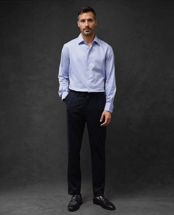Rare Rabbit Men Fargo Blue Cotton Fabric Full Sleeve Regular Fit Solid Formal Shirt