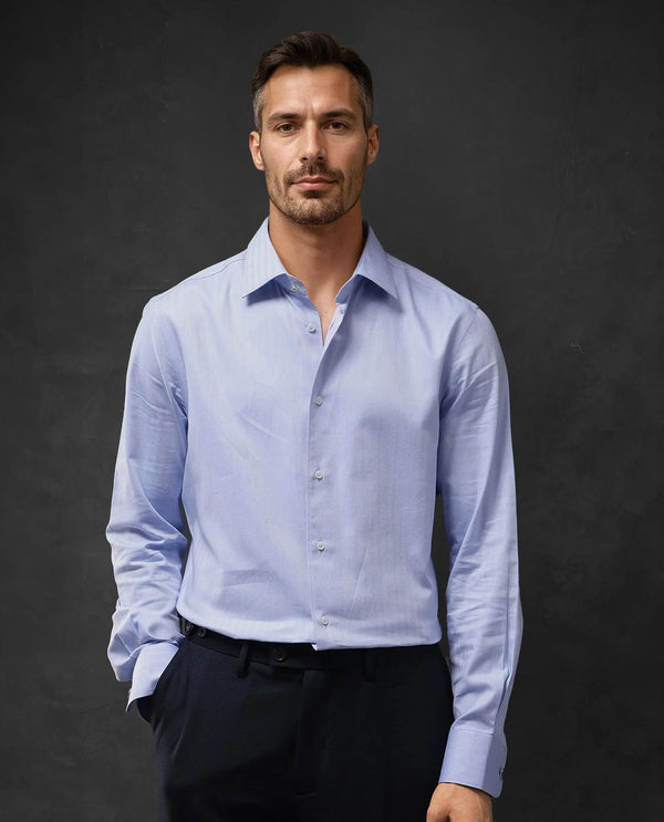 Rare Rabbit Men Fargo Blue Cotton Fabric Full Sleeve Regular Fit Solid Formal Shirt