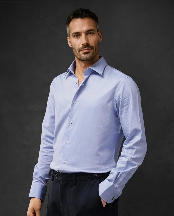 Rare Rabbit Men Fargo Blue Cotton Fabric Full Sleeve Regular Fit Solid Formal Shirt
