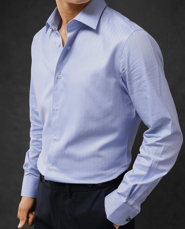 Rare Rabbit Men Fargo Blue Cotton Fabric Full Sleeve Regular Fit Solid Formal Shirt