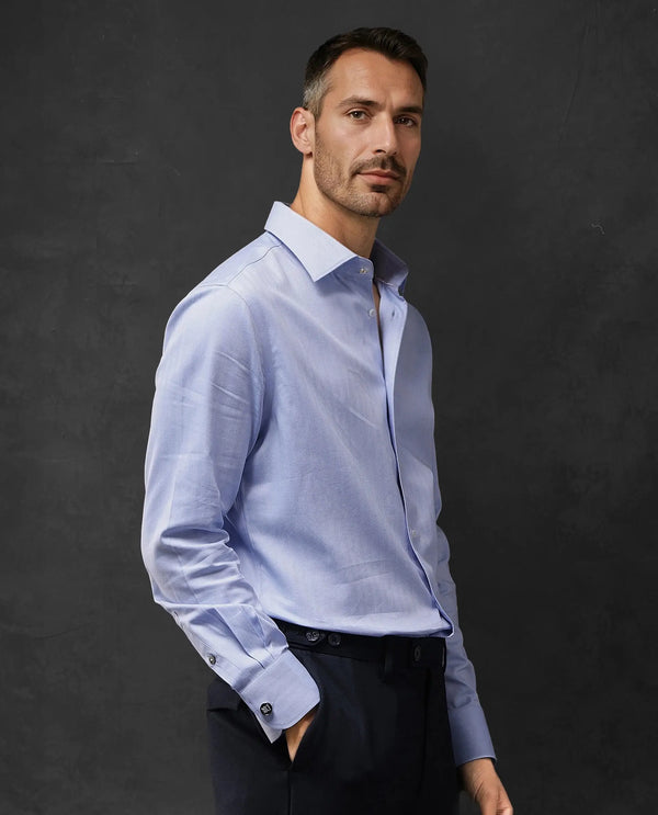 Rare Rabbit Men Fargo Blue Cotton Fabric Full Sleeve Regular Fit Solid Formal Shirt
