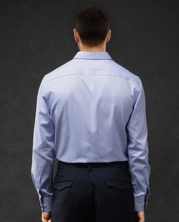 Rare Rabbit Men Fargo Blue Cotton Fabric Full Sleeve Regular Fit Solid Formal Shirt
